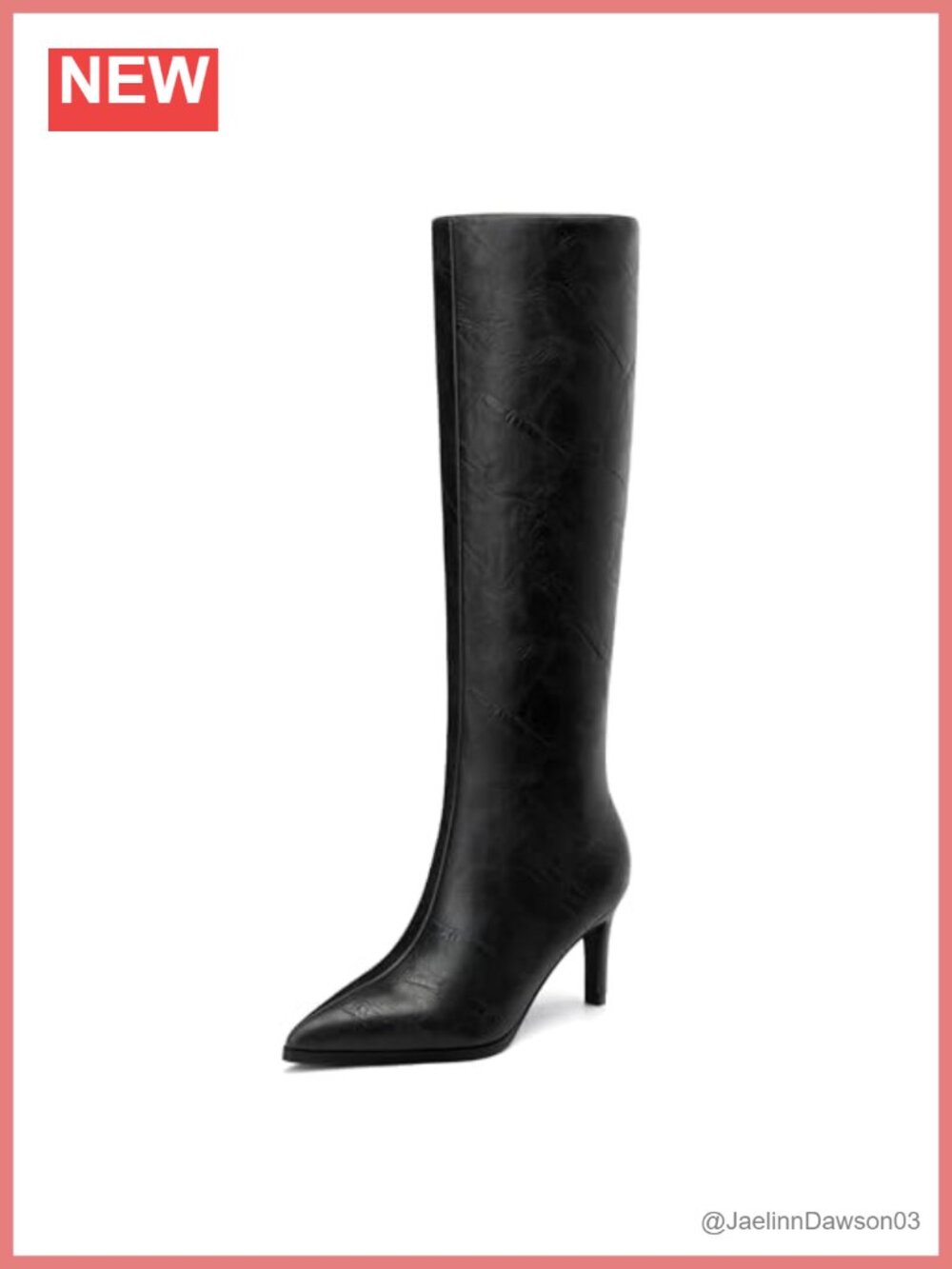 Women's Knee High Boots Pointed Toe Low Kitten Heel Faux Leather Side Zipper